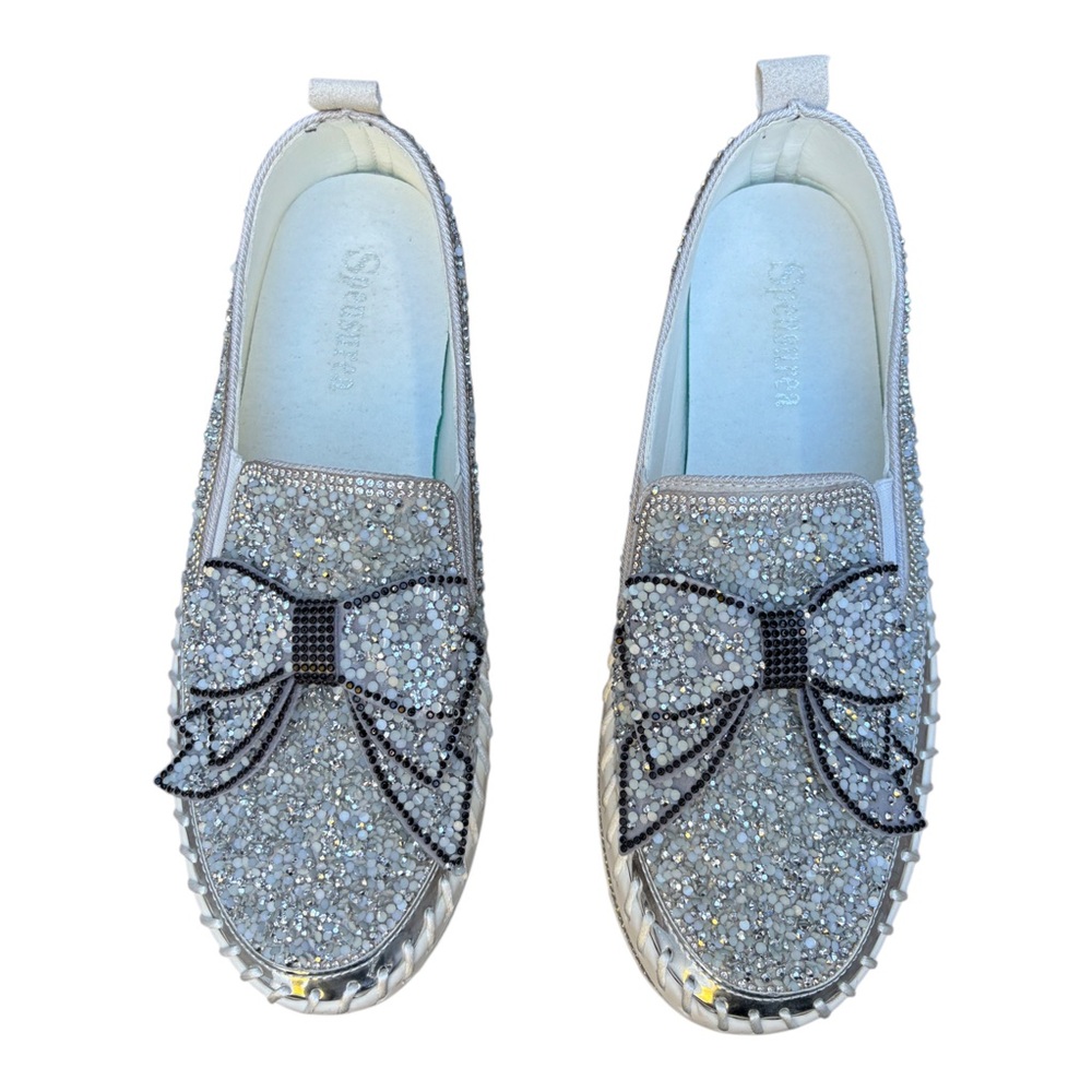 Speusurea Women’s 10/10.5 All Over Rhinestone Slip On  Platform Loafer With Bow - Picture 12 of 13